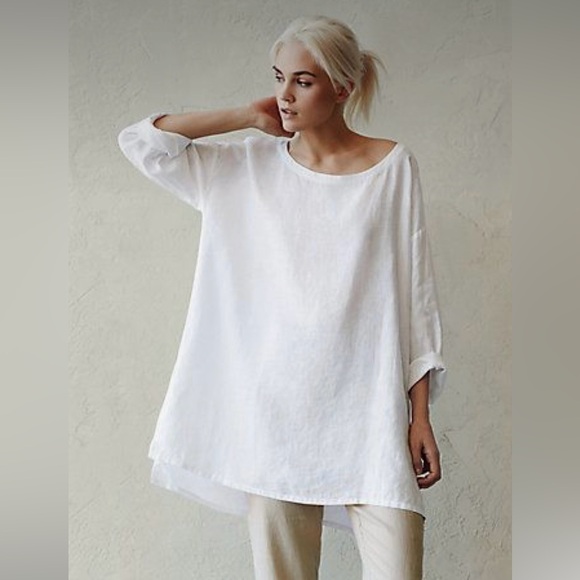Eileen Fisher Tops - NWT Eileen Fisher White Linen Ballet Neck “Icon Tunic” size Petite Small